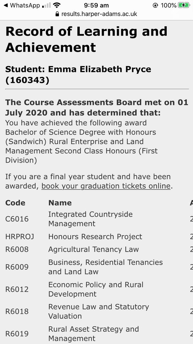 I am very pleased to be graduating from <a href="/HarperAdamsUni/">Harper Adams University</a> with a 2:1 BSc (Hons) in Rural Enterprise and Land Management <a href="/harperlandmgt/">Land Management</a>🎓Sadly my time at Harper ended abruptly but I have had the best 4 years with amazing people💛💙Looking forward to starting my graduate job soon!