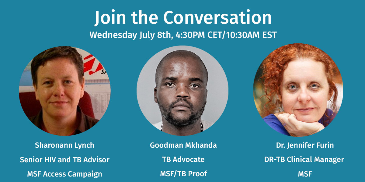 MSF_access's tweet image. 🔴 UPDATED time for today's Facebook Live discussion. 

Join us at 4:30 PM CEST/ 10:30 AM today to discuss the breaking news that @JNJnews have lowered the price of bedaquiline and what this really means for people living with TB around the world.  
➡️facebook.com/events/3071987…