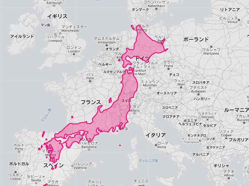 日本の実際の面積をヨーロッパと比較すると 日本は意外とデカかった 福岡 札幌はスペイン ドイツ メルカトル図法ってどうなの Togetter