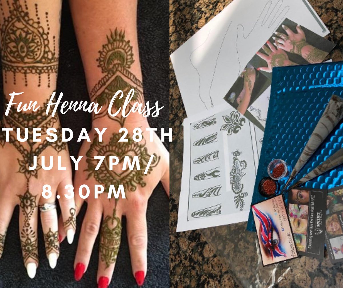 Tuesday 28th July Fun Henna class on line -includes free kit - mailchi.mp/f5a9b0d6c34b/c…