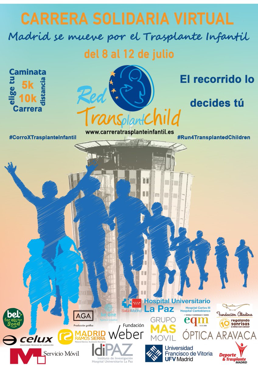 TransplantChild's tweet photo. Hoy comienza la Carrera Virtual Solidaria de TransplantChild. Ya está disponible en la App #Timingsense para registrar tu mejor marca, descárgatela y múevete por el trasplante infantil. #CorroXTrasplanteInfantil

Todavía estás a tiempo, regístrate https://t.co/M3nCMVyvtW https://t.co/eaqdi71tQ1