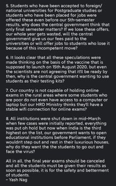 NidhiTanejaa's tweet photo. Some of the many questions raised by university students for cancellation of their exams and #UGC guidelines. https://t.co/bK0ecJZk6w