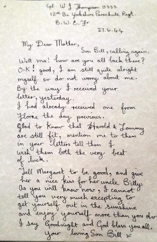 6thairborne's tweet photo. Cpl. William John Thompson #12thParachuteBn KIA #OTD 8th July 1944 by mortar fire aged 30 buried Ranville War Cemetery #Sunderland

His last letter home dated 26th June 1944

"MAY THE PLEASURES HE MISSED IN LIFE BE FOUND IN GOD'S GARDEN OF REST" https://t.co/QJjP1pKW1M