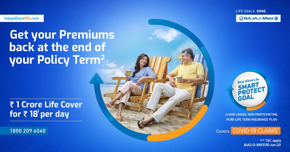 bajajlife_in's tweet photo. Opt for the Return Of Premium Option in Bajaj Allianz Life Smart Protect Goal &amp; get your premiums back when your policy matures. Bajaj Allianz Life #SmartProtectGoal, Aapke #LifeGoals ka back-up plan.

Click to know the features: https://t.co/bS2oYHeEvU https://t.co/Iu2G4iBZ3A