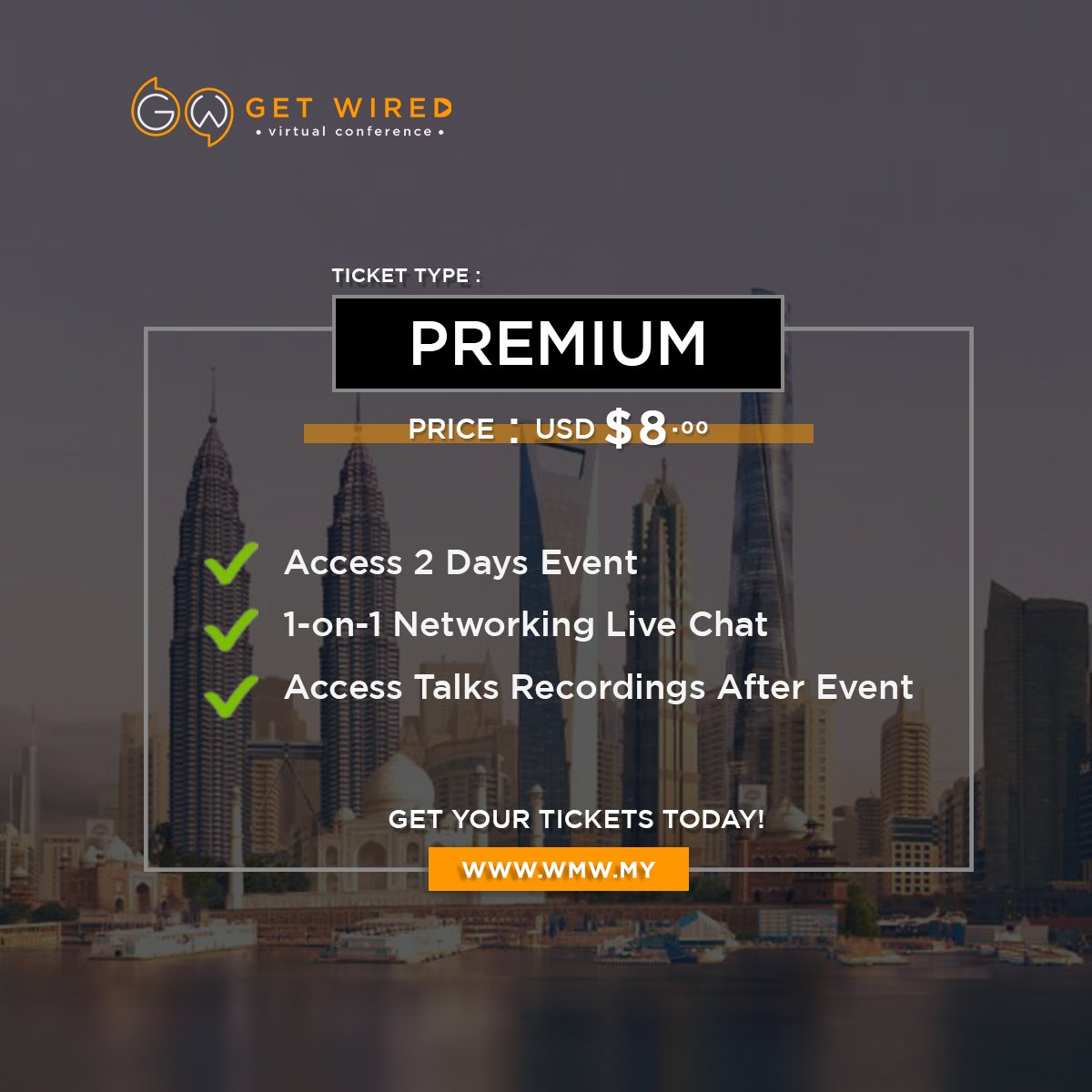 Premium Admission On Sale Now! Grab Yours Before Sold Out. ⁠
⁠
Get Your Tickets Now: WMW.my ⁠
⁠
#GWC2020 #GetWired #WiredMusicWeek #WMW #VirtualConference #ElectronicMusic #Connect #Network #RegisterNow