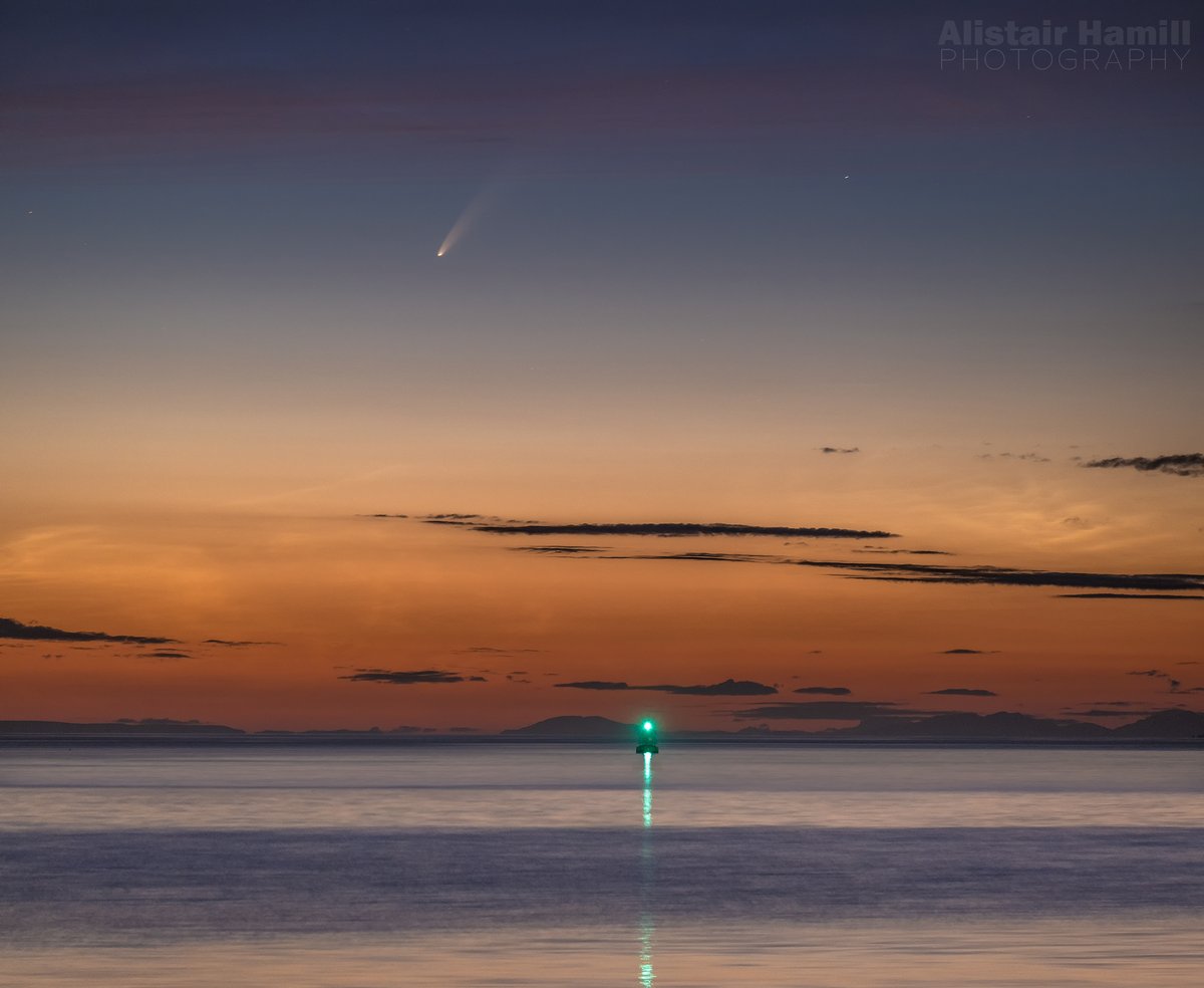 ahamillphotos's tweet photo. #cometNEOWISE in the wee small hours of 8 July as seen from Larne, along with some subtle tendrils of noctilucent clouds. This is the best comet I've both observed and photographed. A delight to be chasing this! https://t.co/jfjmBIuguX