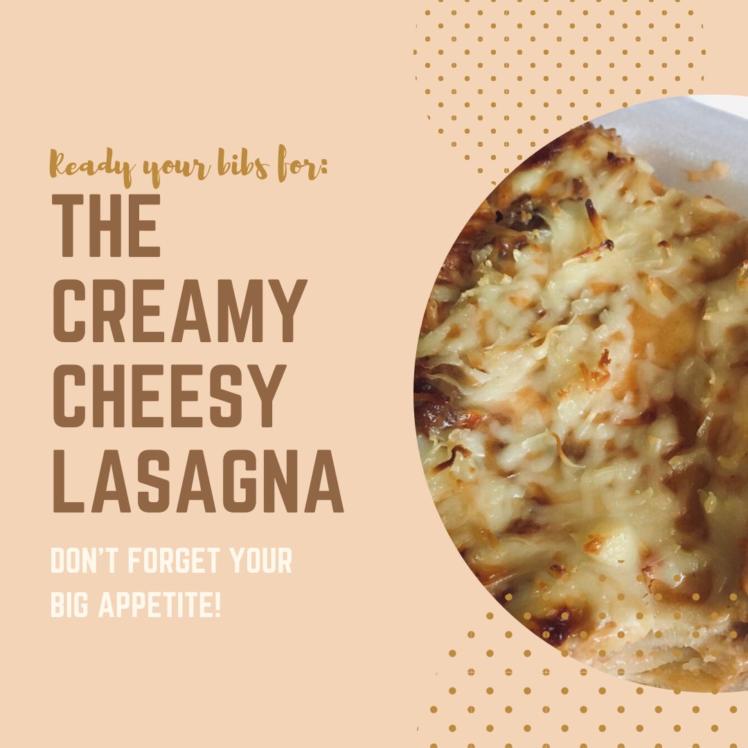 HannaBaker_btn's tweet photo. We know you want this. Have a taste of our meaty, cheesy lasagna. Place your orders nowπ€©
#eeeeats #foodbataan #samalbataan https://t.co/15ItjYDsoO