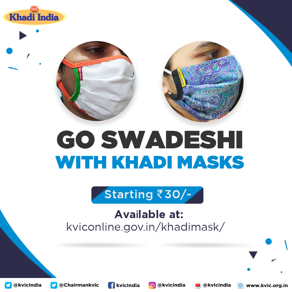 kvicindia's tweet photo. Do you know the masks discarded after one-time use could create the biggest pollution? It is time to change our outlook &amp; beat the pandemic in an eco-friendly way. Choose #Khadi masks, &amp; protect yourself as well as the #Environment - https://t.co/iUmlnLfmIG

#VocalForLocal #KVIC https://t.co/wMgJbRd7Wn