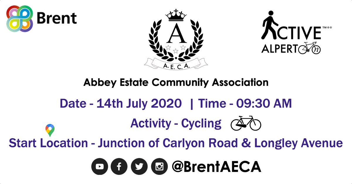 BrentAECA's tweet photo. Abbey Estate Community Association
Launches #ActiveAlperton Campaign

Join the movement 
Activity -  Cycling 

Saturday - 14th July 2020
Time : 09:30 AM
Meeting Place: Carlyon Road &amp; Longley Avenue 
#Alperton @Brent_Council 

Fore More Info: @GohilAnish 
https://t.co/vqollQi8nF https://t.co/SbKfPPzbOV