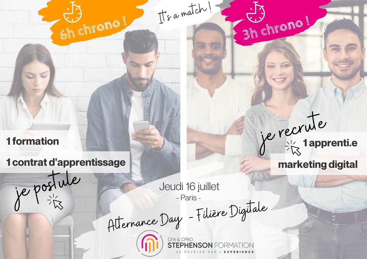 Le @CFA_Stephenson organise son #alternanceday dédié à la filière digitale le jeudi 16 juillet 2020 ! #apprentissage #alternance #Recrutement #Digital #MarketingDigital Pour + d’infos : linkedin.com/posts/cfa-step…