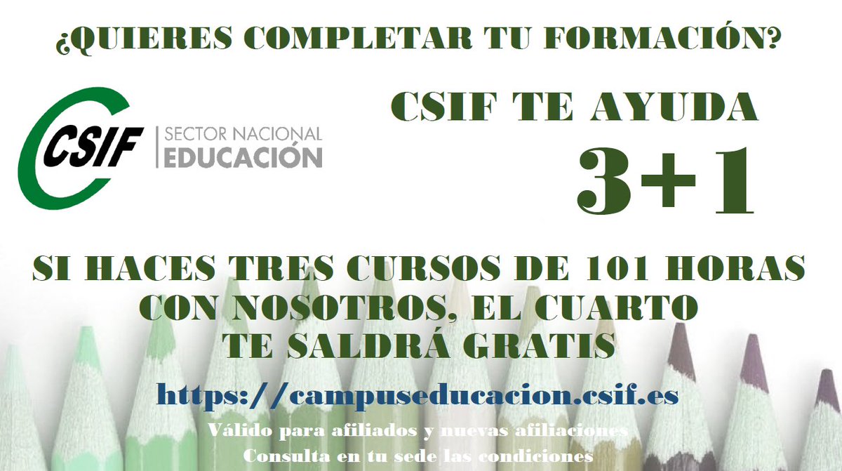 csifeducacion's tweet photo. 📣¿Quieres completar tu formación? 👩🏫👨🏫
🧐¿Aún con el apartado de formación incompleto para las oposiciones del año que viene?
‼️ CSIF te ayuda, si haces 3 cursos de 101 horas, el cuarto te sale ✅ GRATIS https://t.co/X3Ua5g6Btj #estamosxti https://t.co/nJqUrDa6cu