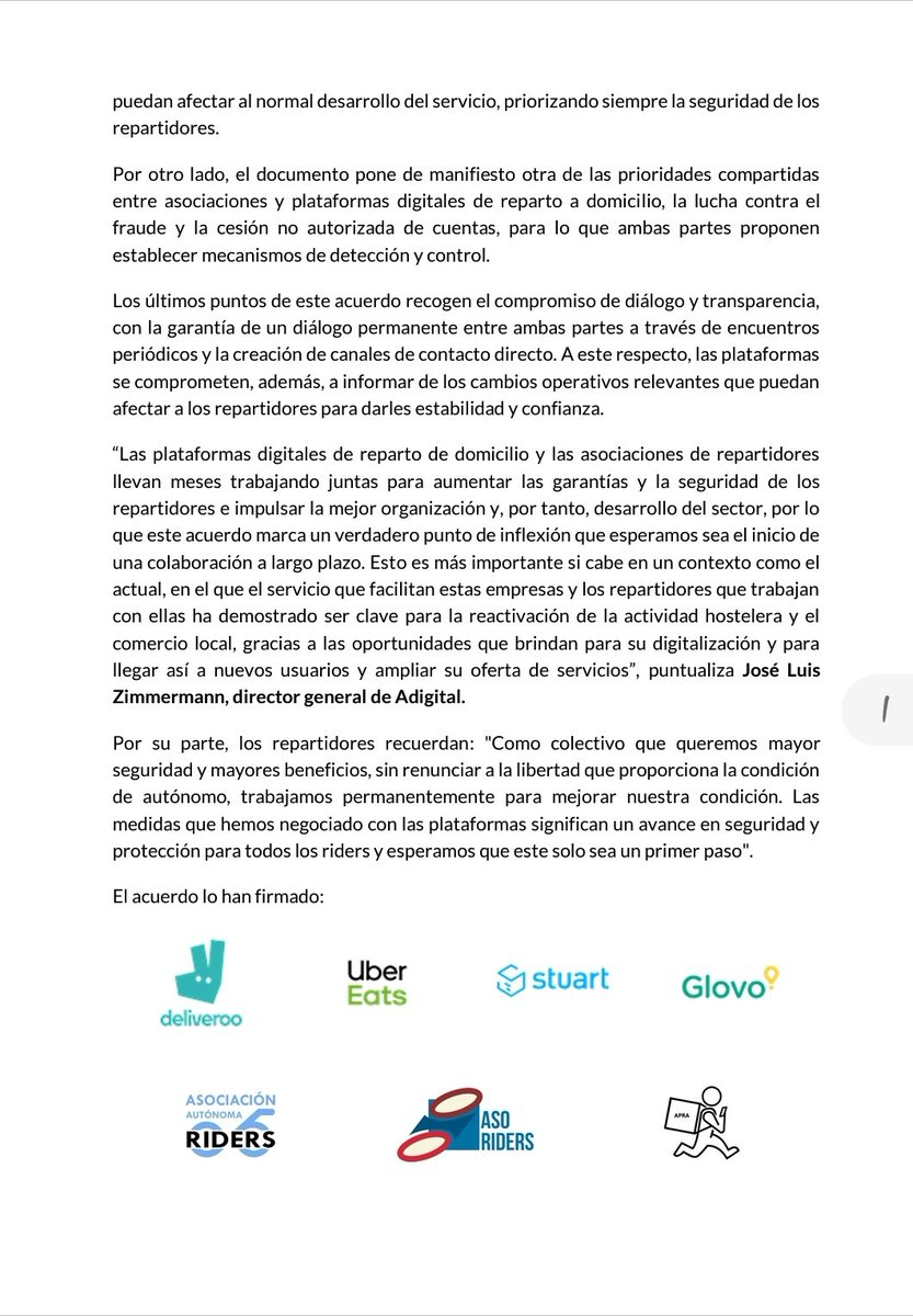 AutonomaRiders's tweet photo. Un gran acuerdo a favor del sector del reparto y a favor de los riders 🥳🥳🤝🤝🤝👏👏👏gracias a todos los que aportaron sus granitos de arena para pasar de un simple proyecto a una realidad @adigital_org @AutonomaRiders @asoriders @asoapra enhorabuena asociaciones 🚲🚲🛵🛵 https://t.co/r2qJoJYxAN