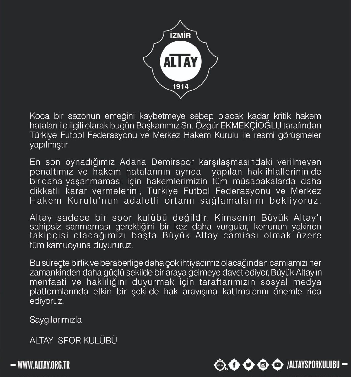 Kulübümüzden spor kamuoyuna duyuru...