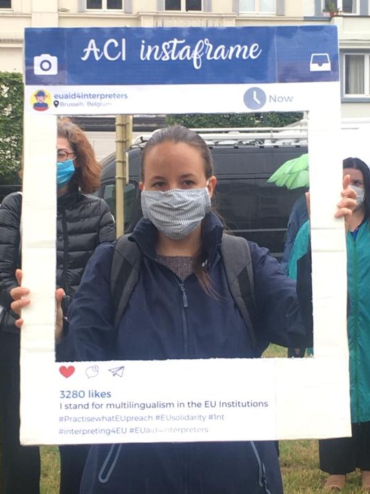 BelAIIC's tweet photo. Despite the rain, ACIs are now gathered in Place Luxembourg!
#EUaid4interpreters #PracticeWhatEUpreach #1nt #EUsolidarity #Interpreting4EU https://t.co/yneOOGWAqo