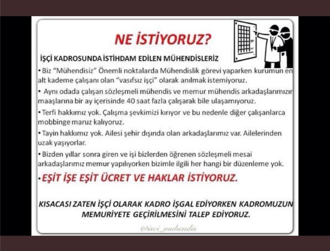 <a href="/OlcayKilavuz/">Olcay Kılavuz 🇹🇷</a> <a href="/dbdevletbahceli/">Devlet Bahçeli</a> Sözleşmeli personele kadro teklifinizde "aynı işi yapan personeller arasında eşitlik"ten bahsetmişsiniz.
Pardon ama #üniversiteliişçiler ne yapıyor? Bize eşitlik gerekmiyor mu?
#belediyeşirketideğilkadro 
#eşitişeeşitücret eşit haklar 

<a href="/ZehraZumrutS/">Zehra Zümrüt Selçuk</a> <a href="/_aliyalcin_/">Ali YALÇIN</a> <a href="/OnderKahveci/">Önder Kahveci</a>