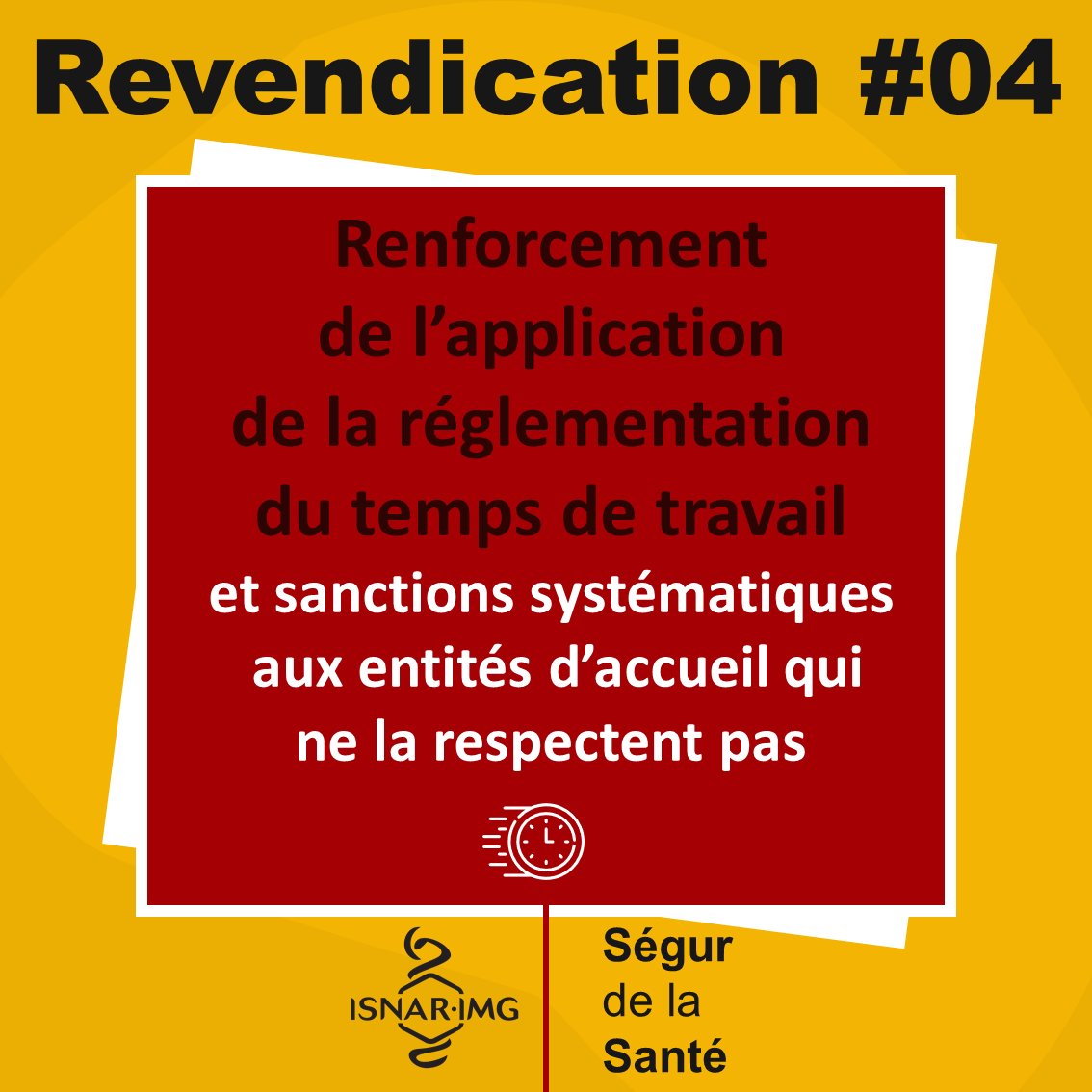 [Recap’ des revendications # 01]

🔴 Le #SegurDeLaSante touche à sa fin, mais l’ISNAR-IMG maintient ses positions. 

🕐 Le respect du temps de travail est indispensable pour exercer dans de bonnes conditions. En cas de non-respect, des sanctions graduées doivent être appliquées !