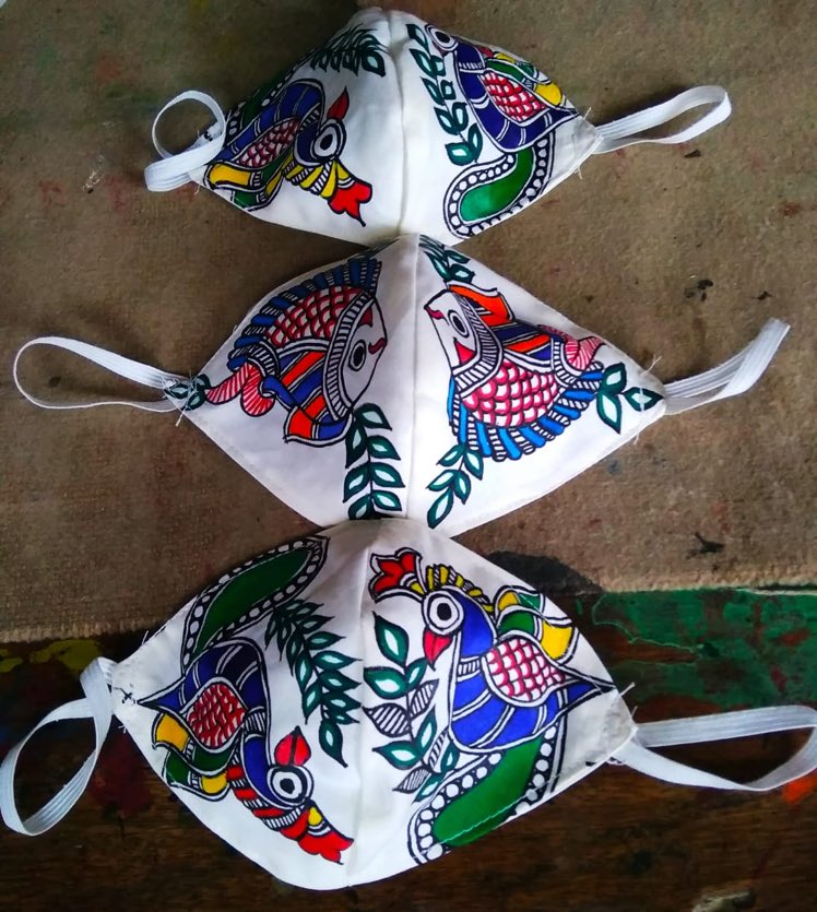 vivekhnair's tweet photo. A poor Madhubani painter in Bihar ....He said that he can send by courier ....each three layered cotton mask costs ₹50/-. Pl spread the word around and help friends. He can be contacted at +91 9899429912 #coronavirus #NewNormal2020 #facemasks #COVID19India #SpreadLove https://t.co/wLut22Dpyl