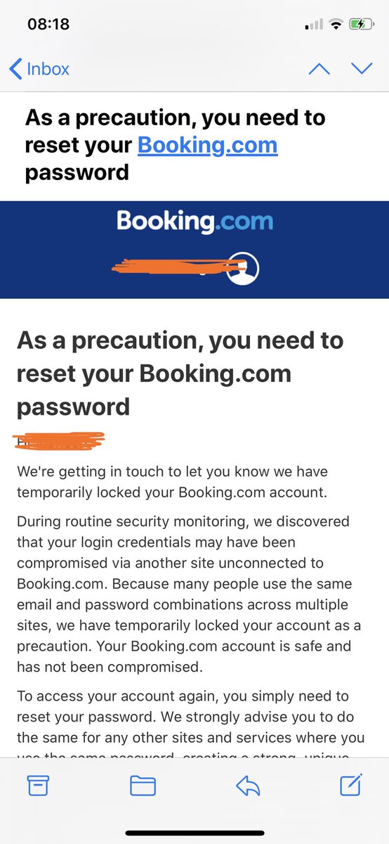 eshworld's tweet photo. @bookingcom Hi, every time I reset my password, I then get this follow up email. I then reset my password again and get the same email again very shortly afterwards! Any idea if this is just some sort of error or glitch? https://t.co/sSKh5XAJWO