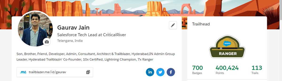 I’ve completed over 700 <a href="/trailhead/">Trailhead</a> badges and 400,000+
Points! #7XRanger #TrailblazerCommunity