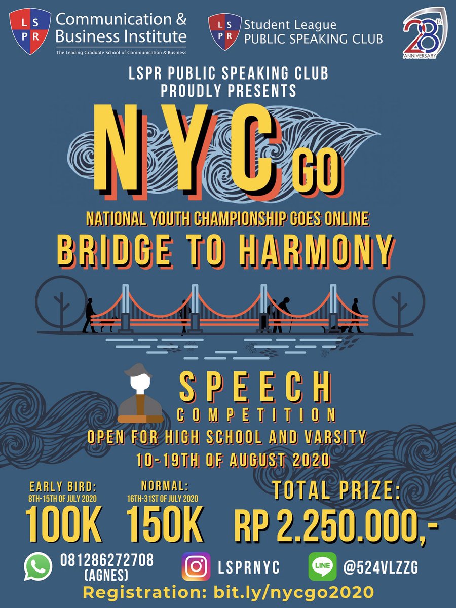 LSPR_PSC's tweet photo. [INFO FROM LSPR PSC]
National Youth Championship is going online this year! With the theme of “Bridge to Harmony”, we are back to give Indonesian youth a chance to showcase your skills in our speech competition open for both high school and varsity! Check this out👇 https://t.co/FUIiOYNHy9