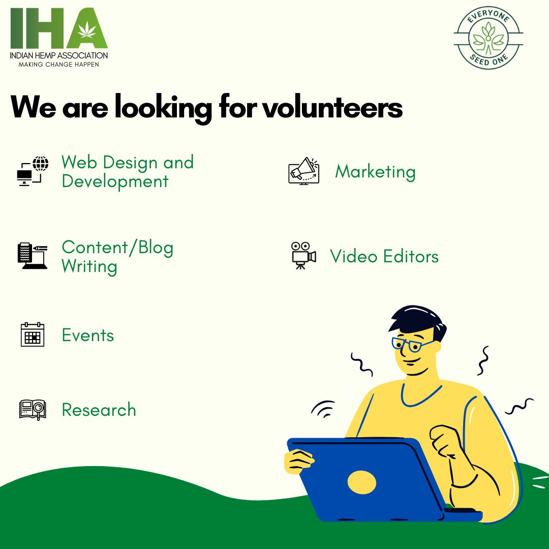 We are actively looking for volunteers who are keen to know about Hemp and gain some hands-on experience in working with a group of enthusiastic people. Click on indianhempassociation.com/volunteer-with… to apply. 

What are you waiting for? 

#IndianHempAssocation #HempInIndia #EveryoneSeedOne