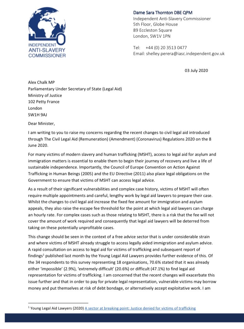 YLALawyers's tweet photo. The Independent Anti-Slavery Commissioner has written to the Legal Aid Minister to highlight a recent YLAL report, which shows that new asylum and immigration legal aid rules harm access to justice for victims of trafficking.
https://t.co/5tys0VFWAW
#APrayerForLegalAid https://t.co/cV9KcNN7bT