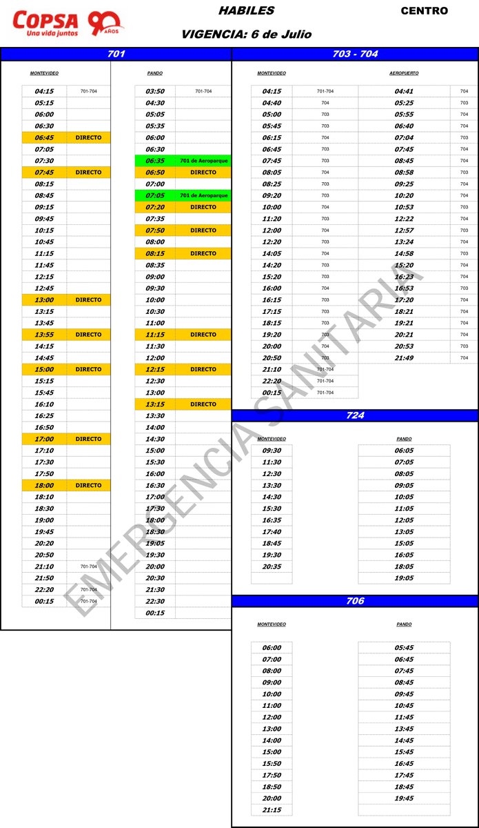 ComoMeMuevoUy's tweet photo. Nuevos horarios para los días hábiles y domingos de la empresa COPSA: https://t.co/buQgI6cBwR