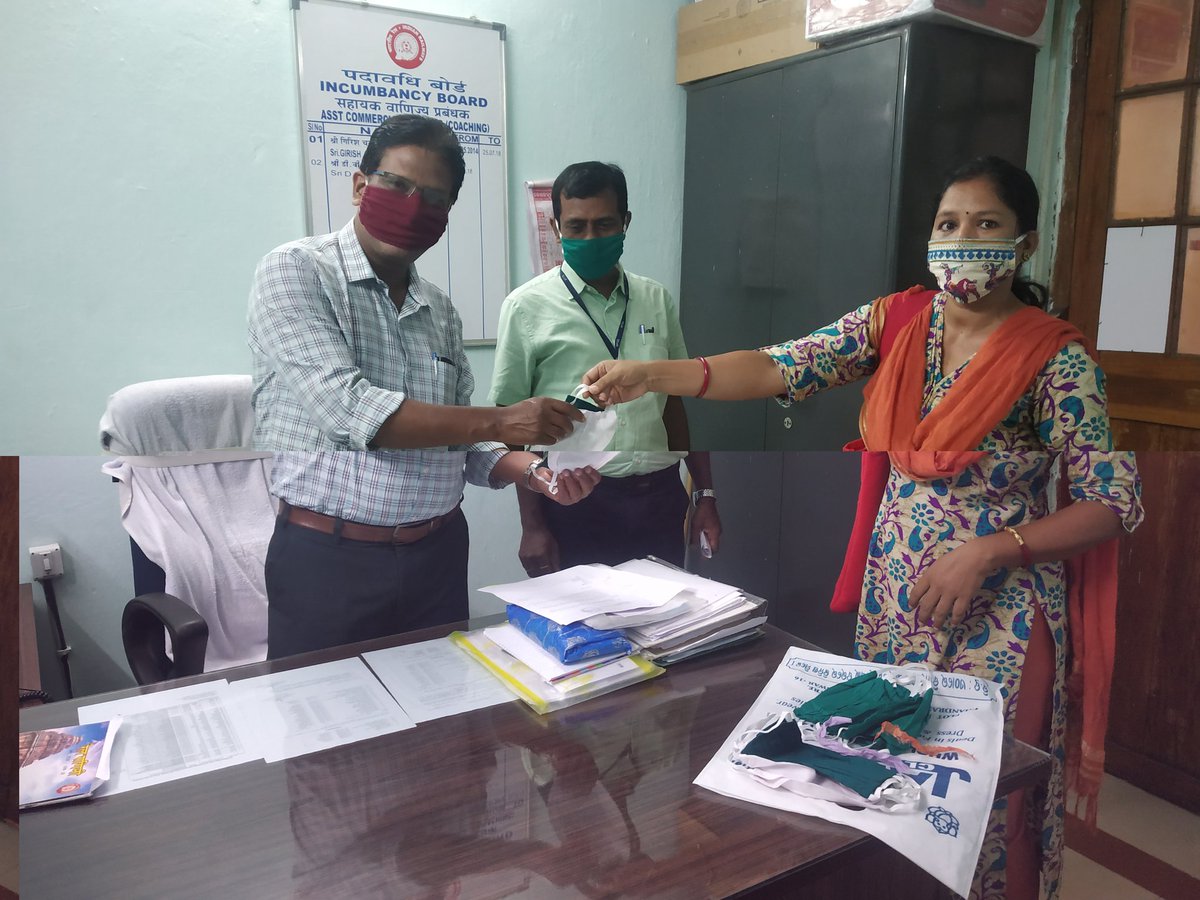 DRMKhurdaRoad's tweet photo. @RailMinIndia @eastcoastrail 
Use of face mask can slow down the risk of spreading #coronavirus .
During the lockdown period 
Smt @RukmaniSahani ,Chief Commercial Clerk, Bhubaneswar has stiched more than 1000 masks and distributed to  passengers, Public &amp; staff. https://t.co/nEMyI0NAoa