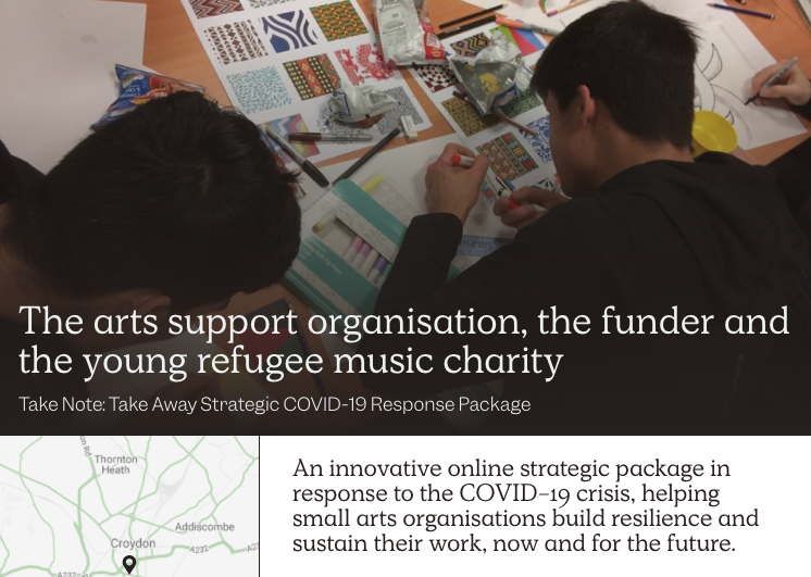 Collab_CC_'s tweet photo. Local arts orgs have been badly hit by COVID-19. See how #TakeNote worked collaboratively with @PlayForProgress to help them ride the crisis with unaccompanied minor refugees and asylum seekers
#Collab4Change #CovidCollaborations #CHANGE #MidWeekSpotlight https://t.co/uhYzKee2Oe https://t.co/RyXt3lJG62