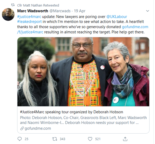 Nor are the ‘Zionists’ spared, oh no. Here Nathan appears to support Marc Wadsworth earlier this year. Wadsworth is a very controversial figure who was expelled from the party in 2018. 9/12