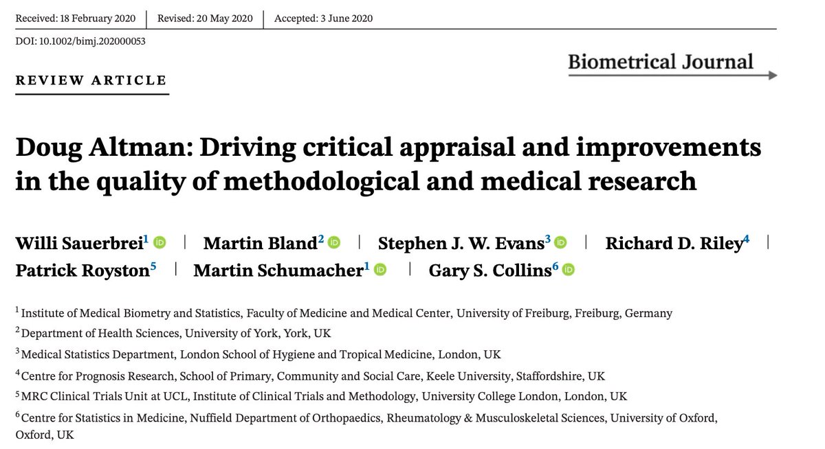 GSCollins's tweet photo. Really pleased to see this now out. We describe some of Doug Altman's many contributions to medical statistics via our collective collaborations with him. (https://t.co/T09PAdFd8H). #epitwitter #statstwitter #OpenAccess https://t.co/RwP0uHKM2C