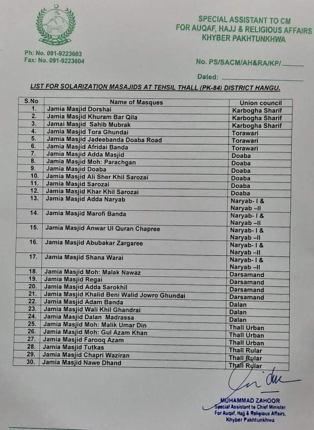 PTIOHangu's tweet photo. Advisor to the Chief Minister on Religious Affairs Zahoor Shakir gave approval for solarization of mosques for each Union Council of Tehsil Thall Hangu.
#KPKUpdates #Hangu #PK84 https://t.co/d3qs9zt1sy