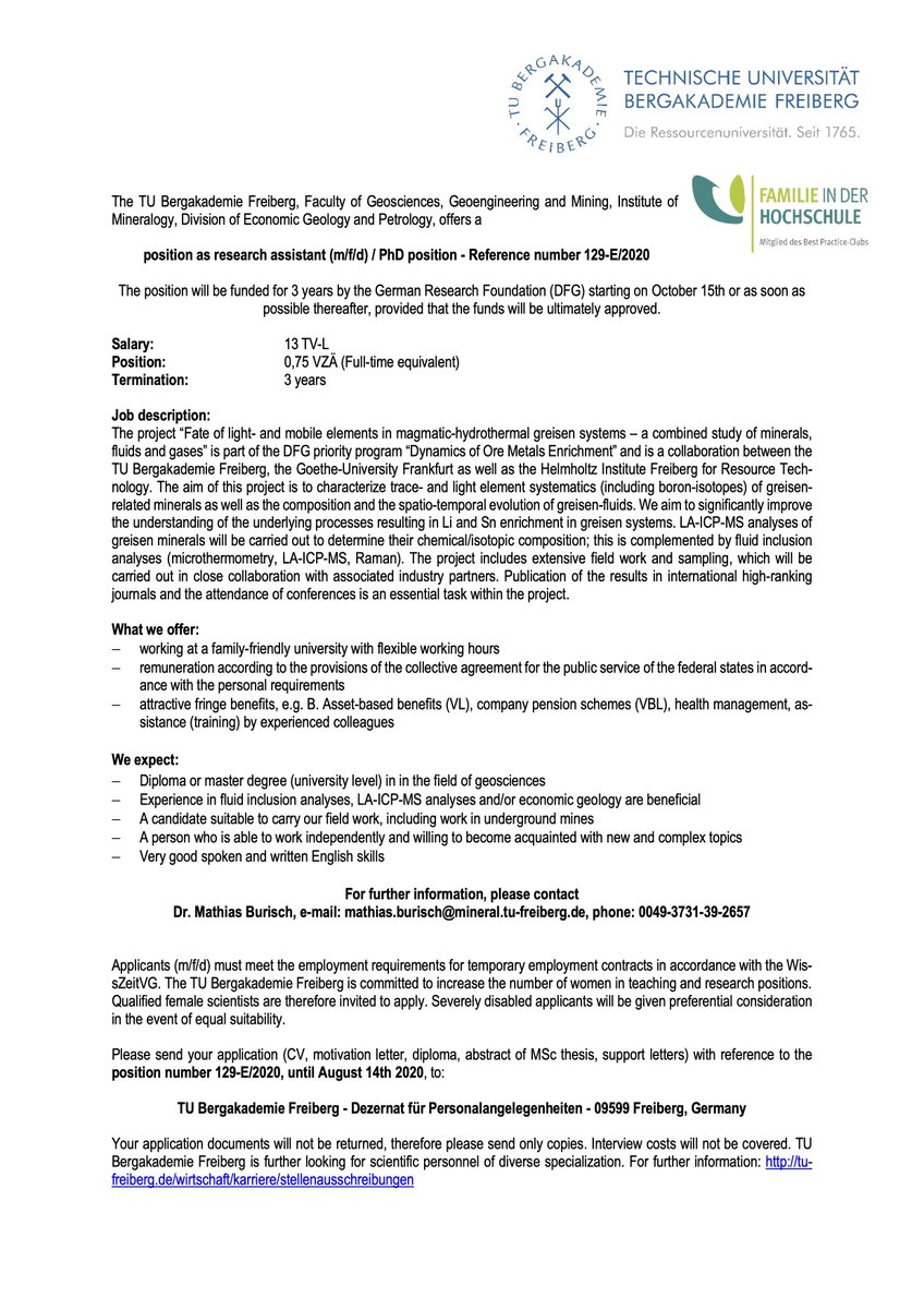 🚨PhD project on #lithium-#tin-greisen 🚨
A collaboration between @TUBergakademie, <a href="/goetheuni/">Goethe-Universität</a> &amp; @HZDR_Dresden. 

<a href="/UofA_SEG/">University of Alberta SEG Student Chapter</a> <a href="/NUI_SEG/">NUI SEG Student Chapter</a> <a href="/BristolSEG/">Bristol SEG Chapter</a> <a href="/CardiffSEG/">Cardiff SEG Chapter</a> <a href="/SEGImperial/">Imperial SEG Chapter</a> @geologyUS <a href="/BFA_Chapter/">Black Forest – Alpine SGA Student Chapter</a> <a href="/uk_sga/">SGA UK Student Chapter</a> @bcnSGASEGSC <a href="/Monash_SEG/">Monash University SEG Student Chapter</a> <a href="/LeedsUniSEG/">University of Leeds SEG Student Chapter</a> <a href="/segcsm/">Colorado School of Mines SEG Student Chapter</a> <a href="/SocietyEconGeol/">Society of Economic Geologists</a> <a href="/SGA_Geo/">SGA</a>