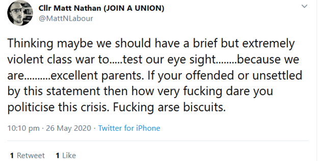 Violent “class war” certainly appeals to Nathan. Not so keen yourself? You must be a “fucking arse biscuit”. 8/12