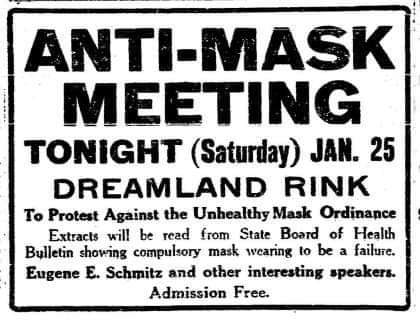 electionlit's tweet photo. The 1918-1920 flu pandemic came in 3 major waves. After the 1st US wave,  Americans were restless to reopen. There was a growing movement to stop wearing masks. The Anti-Mask League was formed. There were protests from those who thought the public health violated their liberty. https://t.co/A339K0tU0X