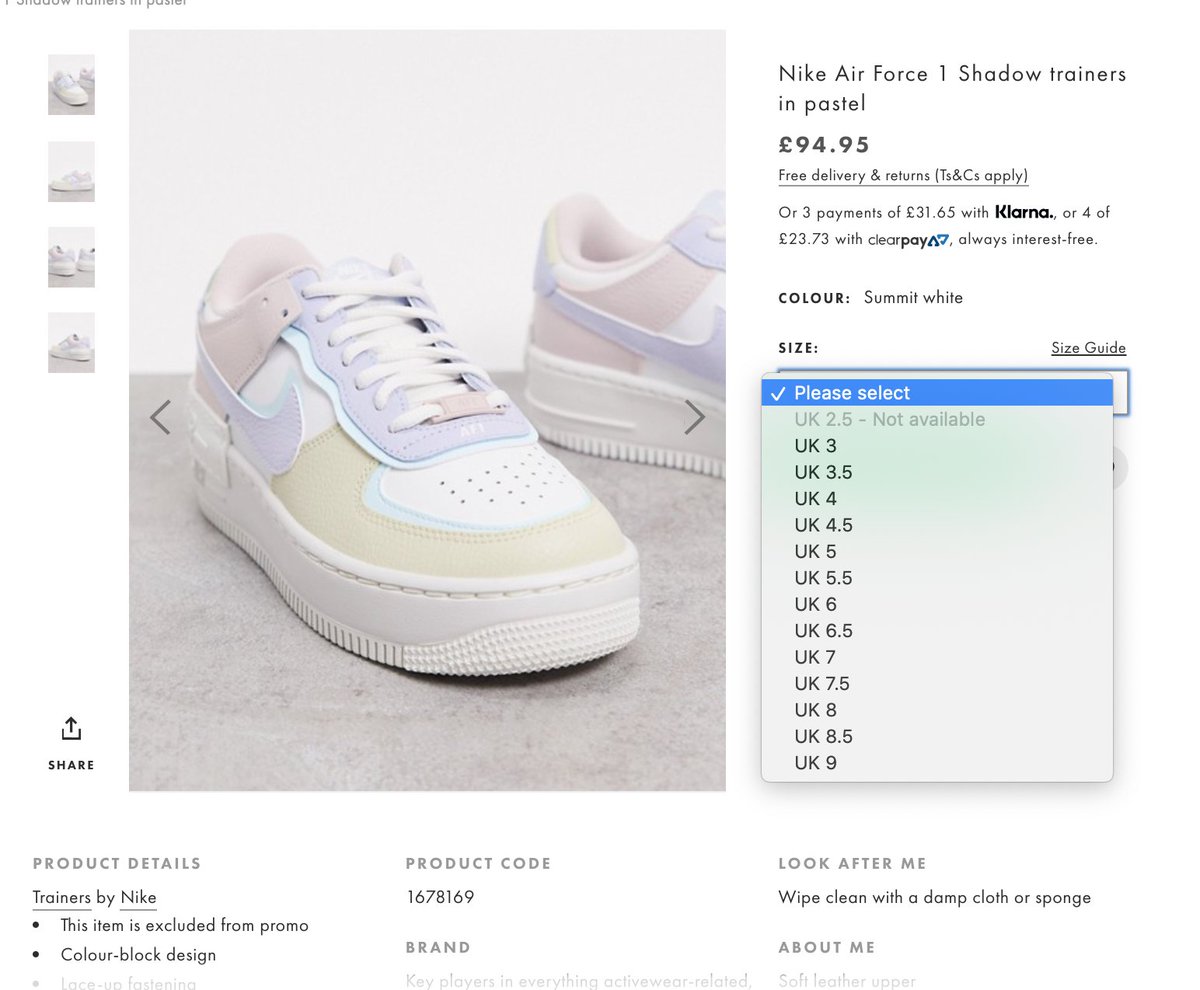 air force 1 shadow trainers pastel