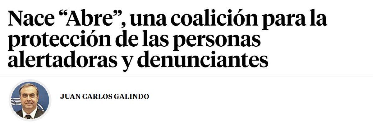 🔝🔝Nace #Abre una coalición de asociaciones para la protección de las personas alertadoras y denunciantes de #fraude y #corrupción➡️ bit.ly/2O71J6k vía <a href="/jcgalindo_/">🔎Juan Carlos Galindo</a> <a href="/LaVanguardia/">La Vanguardia</a> 
#Whistleblower