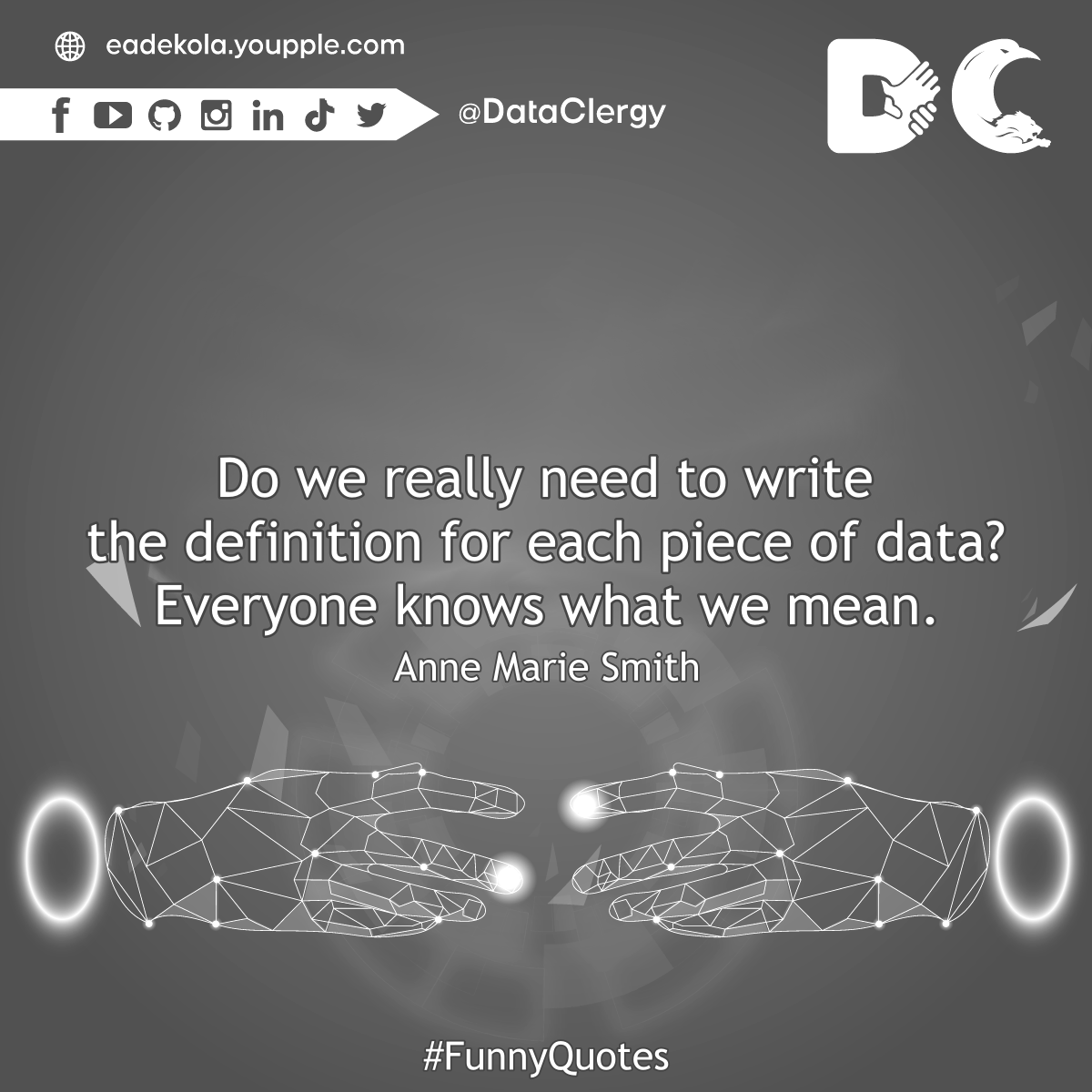 DataClergy's tweet photo. 🤣😂🤣

Yes, we need to. The concept of having a data dictionary or metadata repository cannot be overemphasized in data management.

Every piece of data should be clearly defined to avoid telling misleading stories or projecting wrong insights.

#Thread https://t.co/M0bzzXR5v3