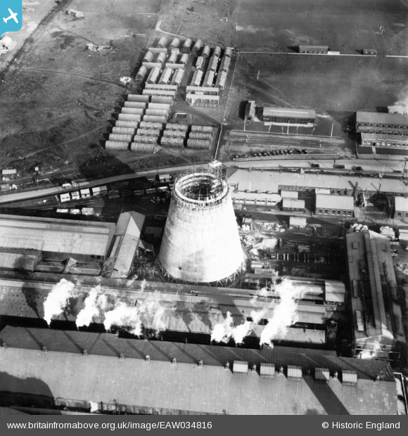 Now it's 27 February 1951 and a new cooling tower is being built, this time one of the more familiar concrete ones, circular on plan, rather than the boxy rectangular ones. https://britainfromabove.org.uk/en/image/EAW034816