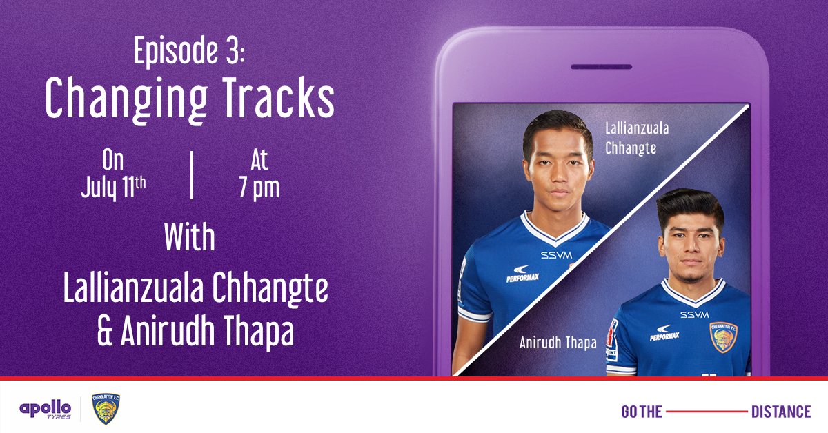 ApolloXSports's tweet photo. With our next episode of #ChangingTracks, we bring to you the shining stars of @ChennaiyinFC and the Indian national football team, Lallianzuala Chhangte (@lzchhangte7) and Anirudh Thapa (@AnirudhThapa)
Tune in at 7 PM on the 11th of July.
#ApolloXSports #GoTheDistance. https://t.co/0fL10iGWrY