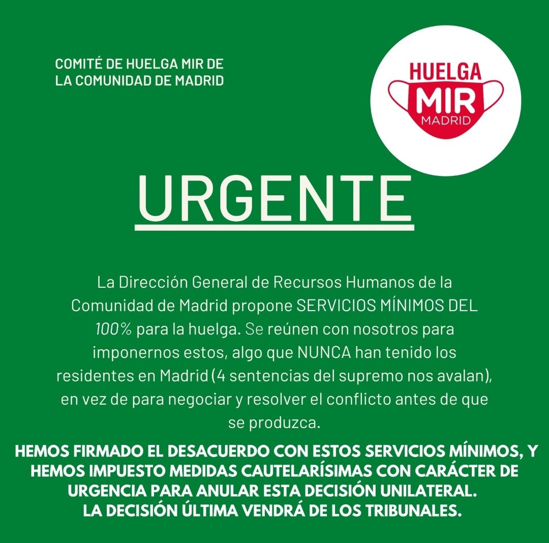 DoctorZanetti's tweet photo. Los residentes NO tenemos servicios mínimos por ser personal en formación y, sobre el papel, no imprescindible.

Nos quieren imponer no solo servicios mínimos sino que estos sean totales.

Sinceramente, espero que sea una broma de mal gusto. #HuelgaMIR https://t.co/l3pJ6NDi8m