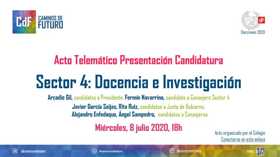 Te esperamos esta tarde, a las 18:00, en el Acto de #CaminosdeFuturo para el Sector 4. Docencia e Investigación organizado por <a href="/Colegiocaminos/">Colegio de Ingenieros de Caminos</a>.

Conéctate a través del siguiente enlace:

ow.ly/bN3v50AsDfH