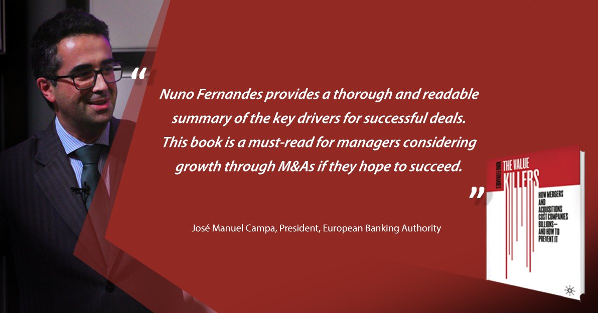 fernandes_nuno's tweet photo. A big Thank You 👏👏  to José Manuel Campa for his generous and insightful review on my latest book 📗!

#valuekillers #mergers #valuecreation #EBA #governance https://t.co/u82KfpegN8