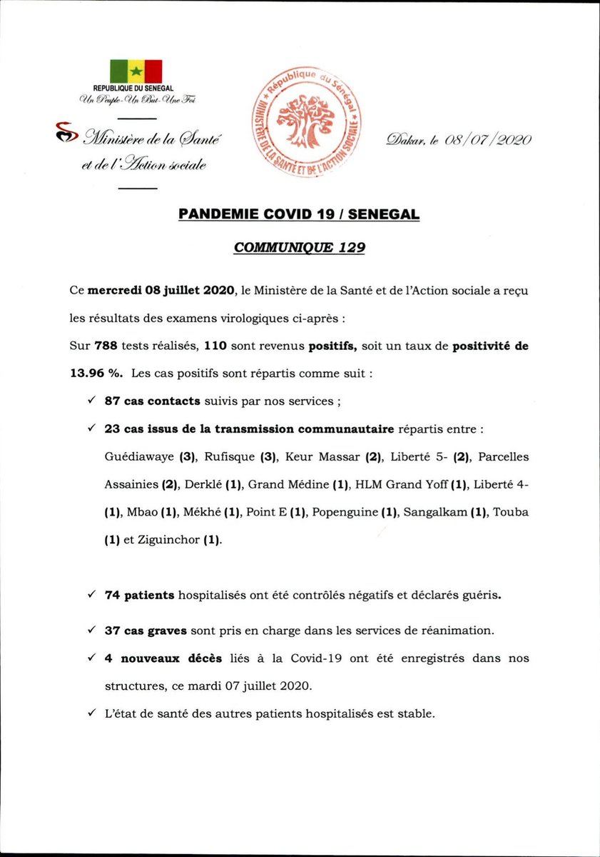 StatInfoSenegal's tweet photo. Détails des districts sanitaires et communiqué MSAS https://t.co/bxpfndGIBt