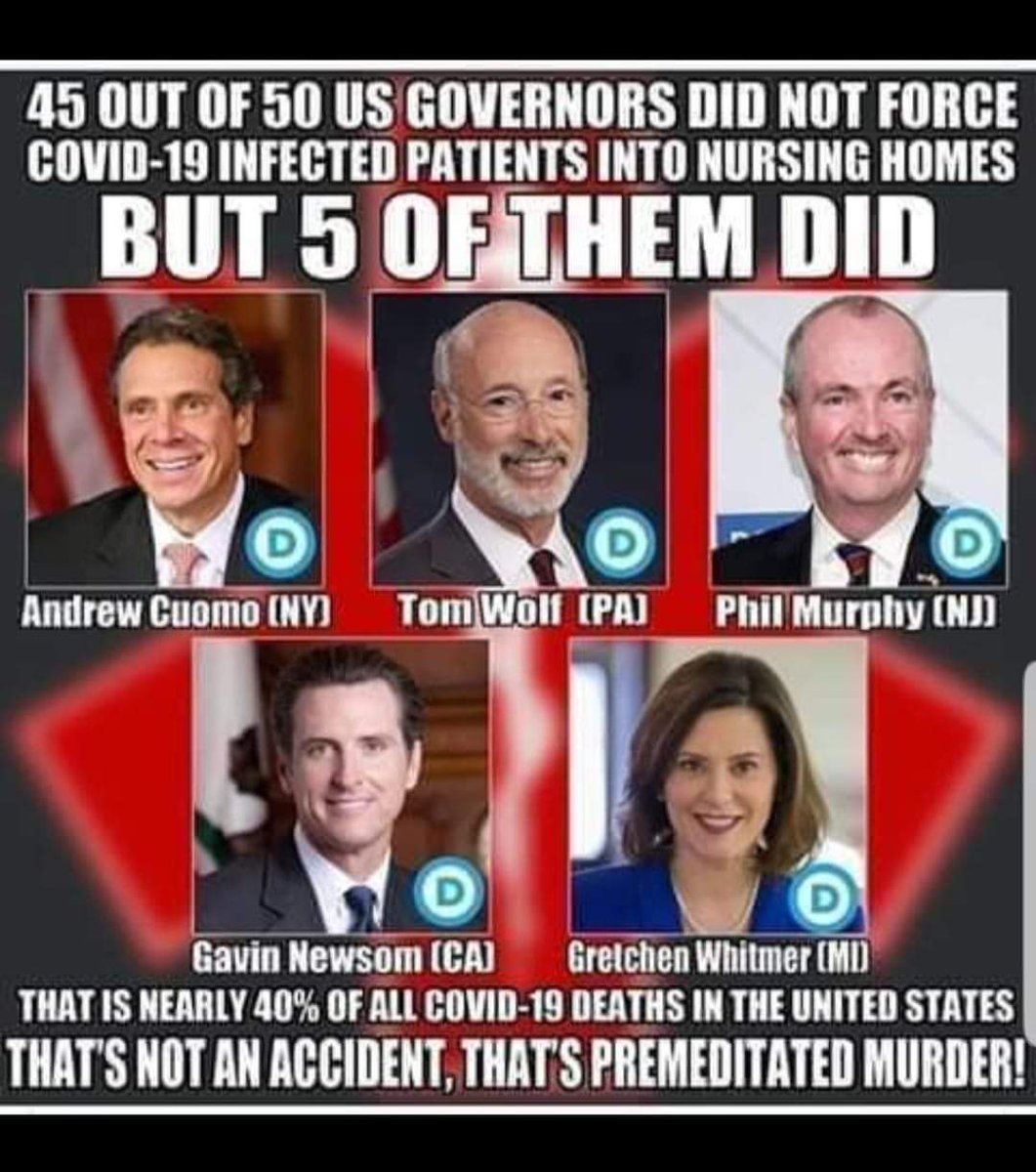 February 15, 2021 REMINDER; Democrat Governors murdered our elderly in nursing homes. And not only are they not in prison... they are still governing.