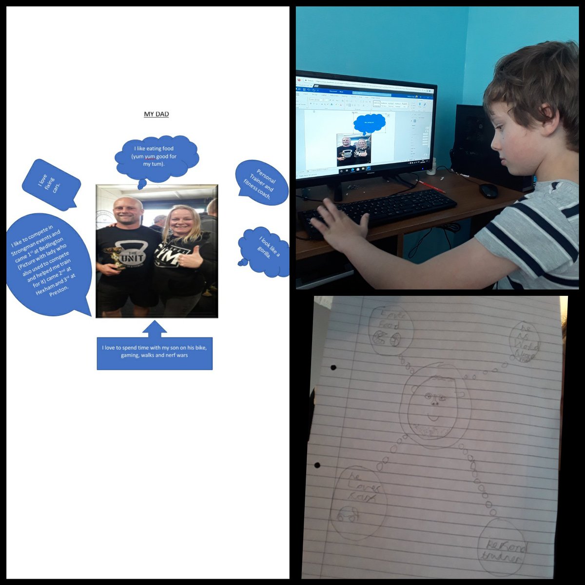 agartaylor80's tweet photo. Maths and English completed. One task was to write about a family member, he chose his dad..
@TanfieldPrimary #tanfieldlearning #lockdownuk #Homeschooling2020 https://t.co/bDYWwuaJtb