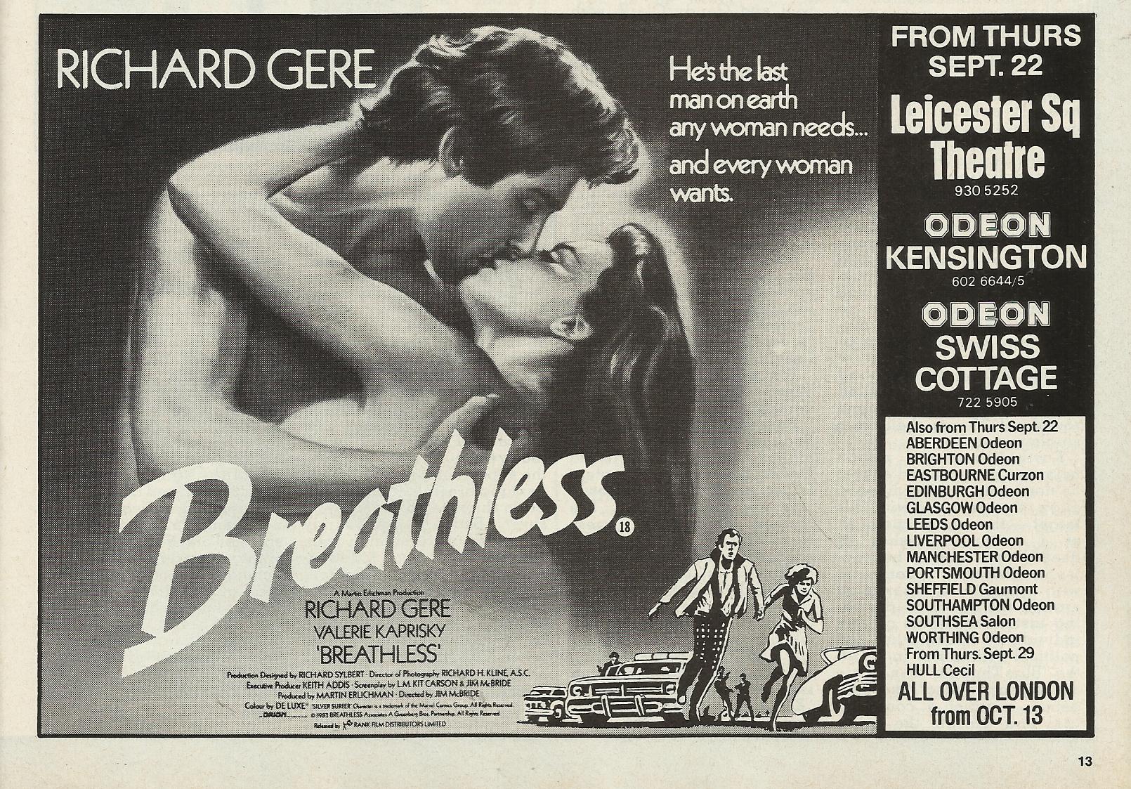 Film Tv In Print Ø¯Ø± ØªÙˆÛŒÛŒØªØ± Richard Gere Valerie Kaprisky In Breathless Film Review October 1983