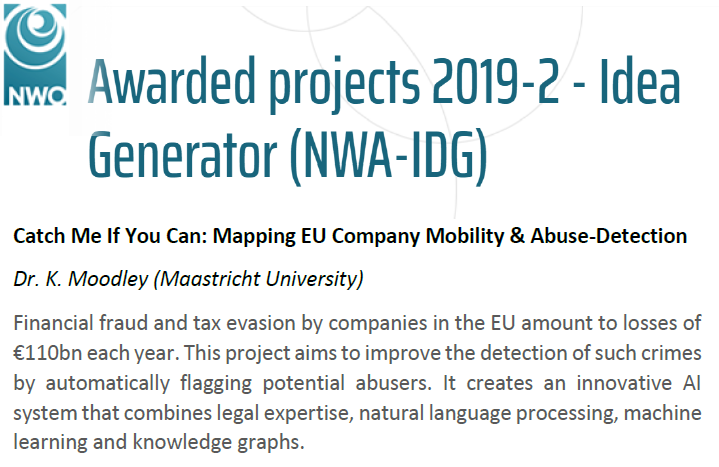 Maastricht Law&Tech Lab (@maaslawtech) on Twitter photo Happy to share that <a href="/NWONieuws/">NWO Nieuws</a> has funded our proposal on extension of the Cross-border Corporate Mobility project. Starting 9/2020 we'll be working on enhancing the current analysis of mergers in the EU with #ontologies, knowledge graphs, and more.
#RiskSearch #mergers #lawtech Happy to share that <a href="/NWONieuws/">NWO Nieuws</a> has funded our proposal on extension of the Cross-border Corporate Mobility project. Starting 9/2020 we'll be working on enhancing the current analysis of mergers in the EU with #ontologies, knowledge graphs, and more.
#RiskSearch #mergers #lawtech