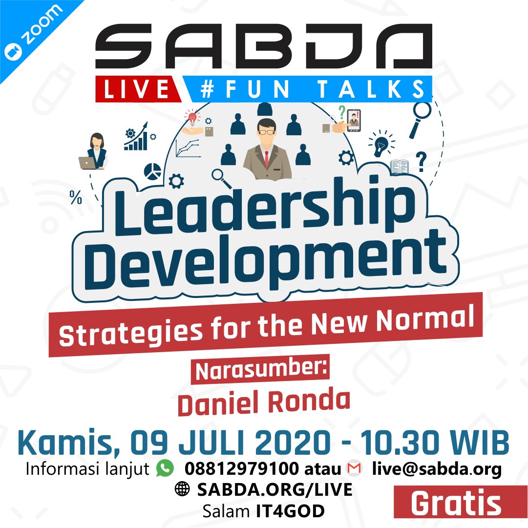 sabda_ylsa's tweet photo. Mari belajar bersama seputar kepemimpinan di SABDA Live dengan judul "Leadership Development: Strategies for the New Normal" yang akan dibawakan oleh Pdt. Dr. Daniel Ronda. Salam IT4God!

#SABDALive
#christianleadership
#kepemimpinankristen
#newnormal
#Funtalks
#IT4God
#YLS https://t.co/RN12jgZEKd