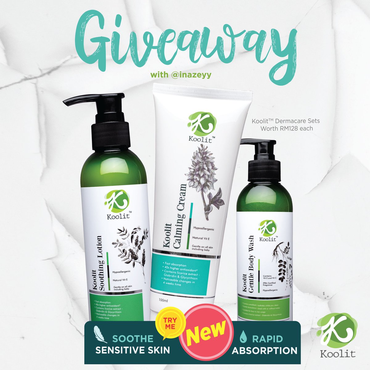 inazeyy's tweet photo. 🍃KOOLIT GIVEAWAY🍃
💚 2x Koolit Dermacare Sets worth RM128 each💚
Steps:
🌱Follow @inazeyy
🌱RT & LIKE
🌱Reply with "#KoolitForYourKulit”
1 entry only. Ends 8pm 10/7.
Good luck 😍 https://t.co/BP4qOgrAR6